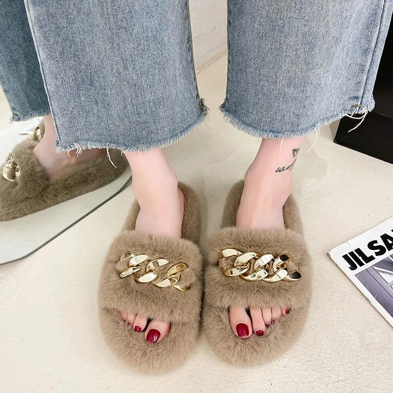 Women Winter Slippers Furry Fashion Luxury Designer 2021 New Indoor Casual Fur Cotton Slide Shoes Ladies Platform Slipper Plus Size 41