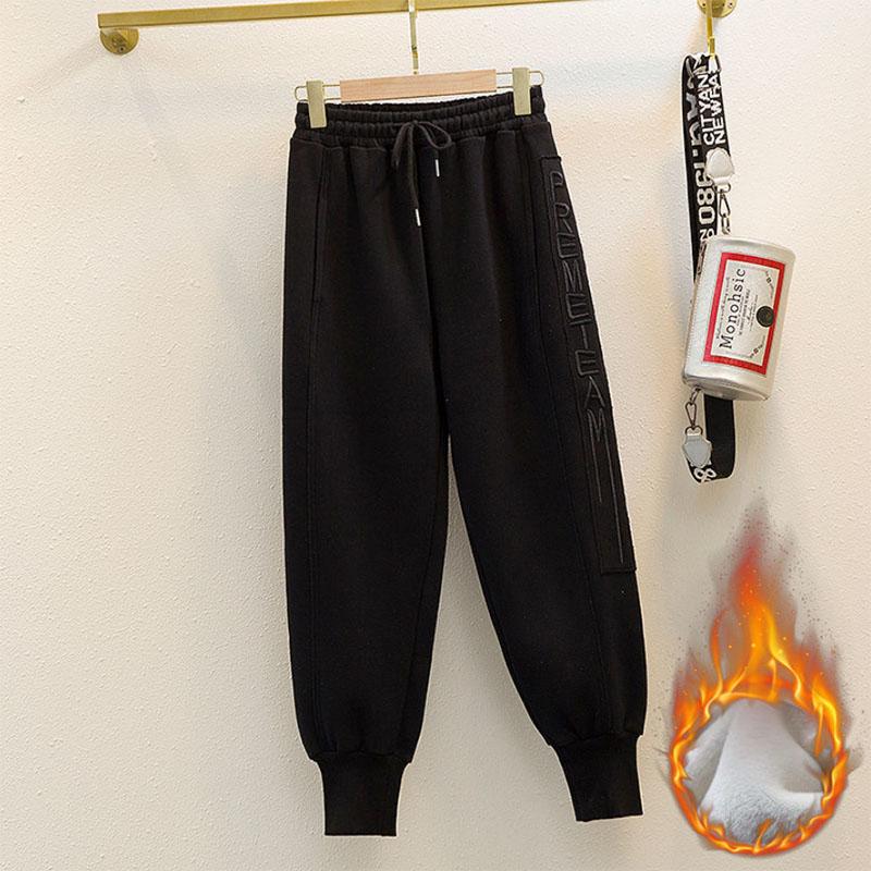 Autumn and Winter Bundle Feet Plus Velvet Sweatpants Women's Ninth Casual Pants All-match Thin Harem Sports Pants Loose