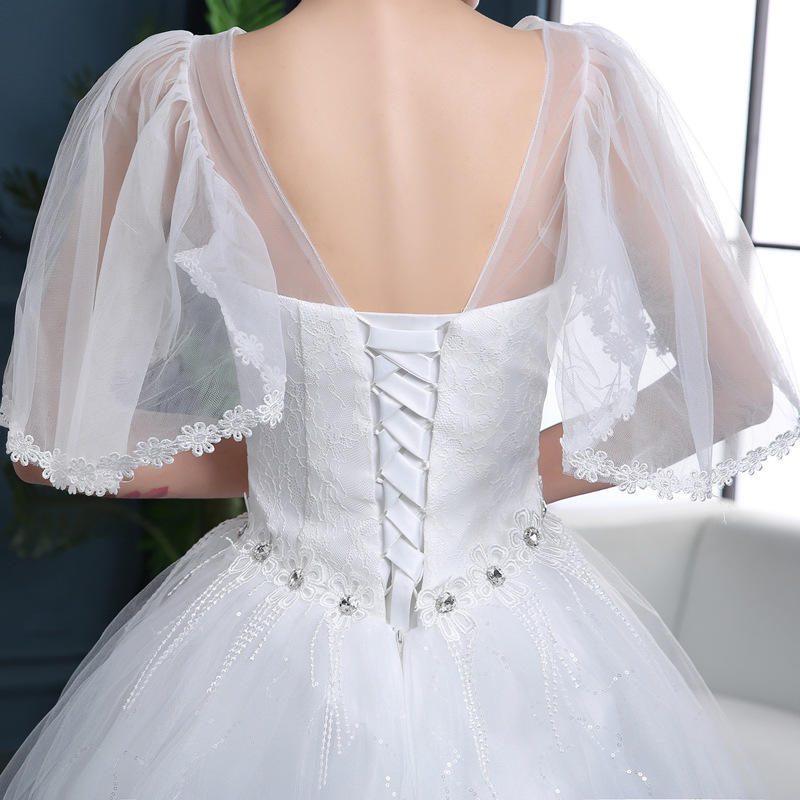 Wedding dress spring and summer sleeve lace bride simple word shoulder