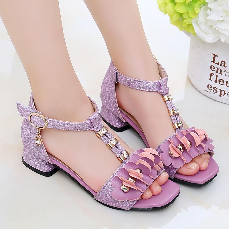 Children's Roman Shoes  Girls' Sandals  Fashion High-heeled Korean Version  Big Children's Soft-soled Little Girl Princess Shoes