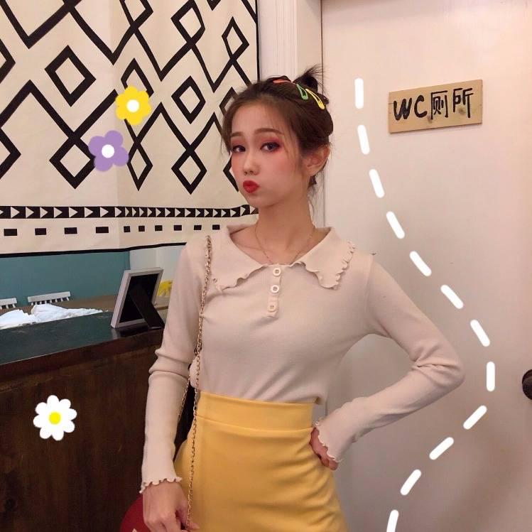 Solid Color Wild Sweater Women's Hedging Slim Was Thin Long-sleeved Lapel Bottoming Sweater