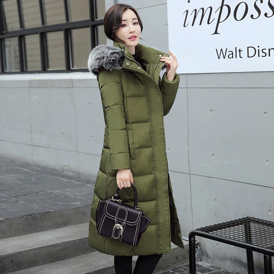 Down Padded Jacket Women's Mid-length Warm and Self-cultivating Winter Over-the-knee Large Fur Collar Padded Jacket Trend