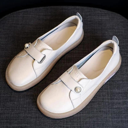 Women's Soft Leather Shallow Mouth White Shoes Spring All-match Soft Bottom Slip-on Lady's Shoes Flat Shoes Casual Mother Shoes
