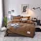 Cotton solid color wool fabric bedding set quilt cover sheet set pillowcase home four-piece