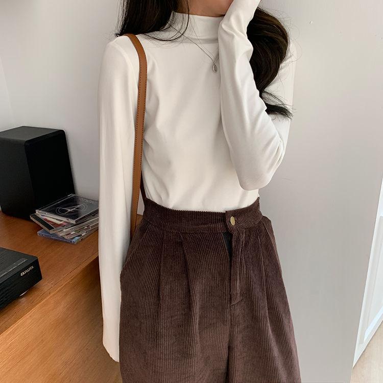 Women Spring Summer Fall T-Shirts Solid High Collar Bottoming Long Sleeve Wild Minimalist Style Tops Pullover