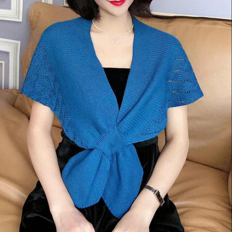 WTEMPO Summer Knitting Little Shawl Women's Thin Solid Color Knotted Neckties