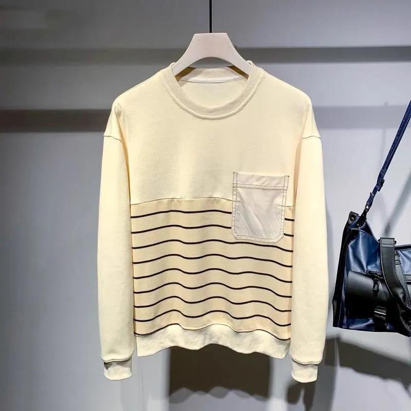 Spring and Autumn Men's Black Striped Color Matching Sweater Round Neck Loose Large Size All-match Casual Pullover Simple Sweater