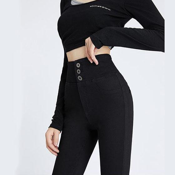 Women Winter and Autumn Large Size Streetwear Long Jeans Slim Solid Color High Waist Elastic Casual Pencil Jeans