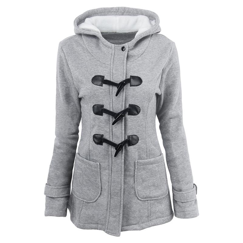 Coats for Women Winter Hooded Jacket Black  Gray Solid Casual Slim Warm Parkas