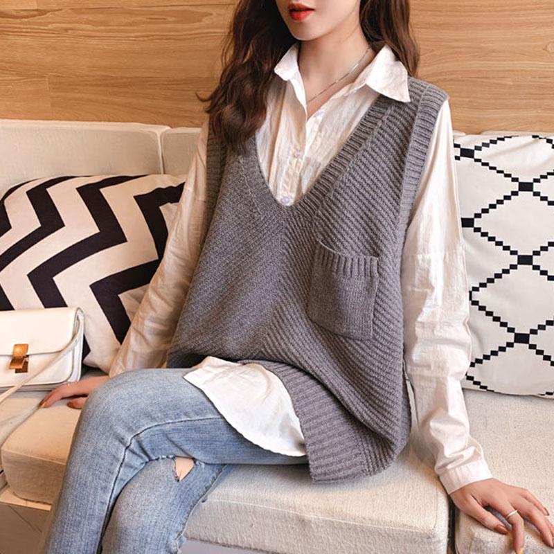 Spring and Autumn Mid-length Vest Plus Size V-neck Loose Sweater Knitted Sleeveless Women's Vest