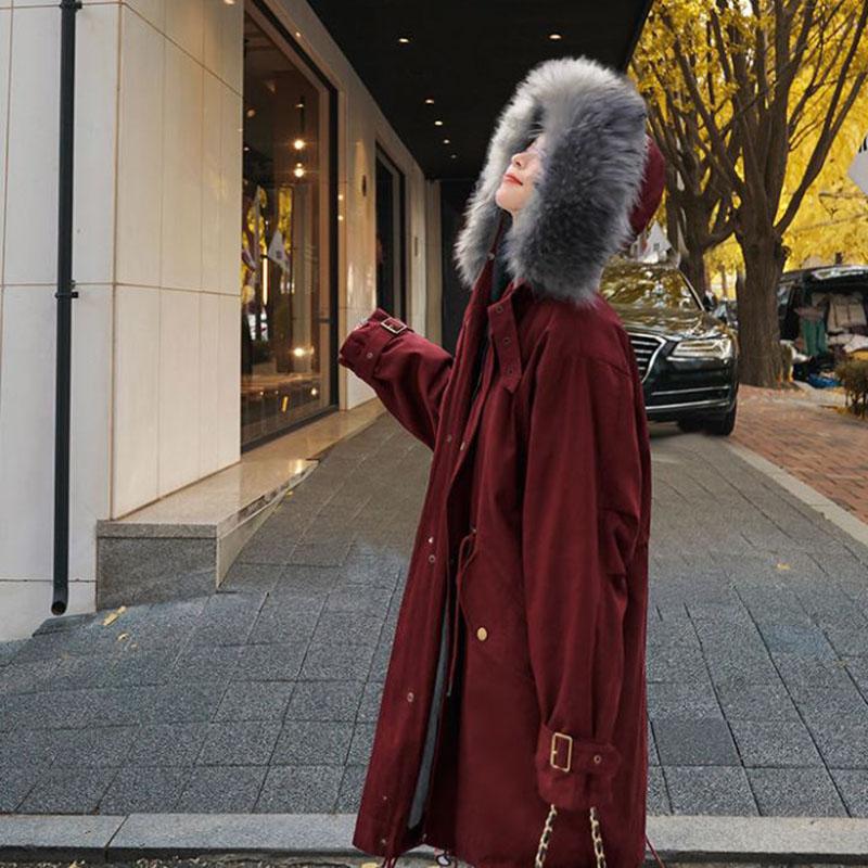 Winter Women's Cotton Jacket Jacket Mid-length Large Fur Collar Plus Down Jacket Thickening Plus Velvet Jacket