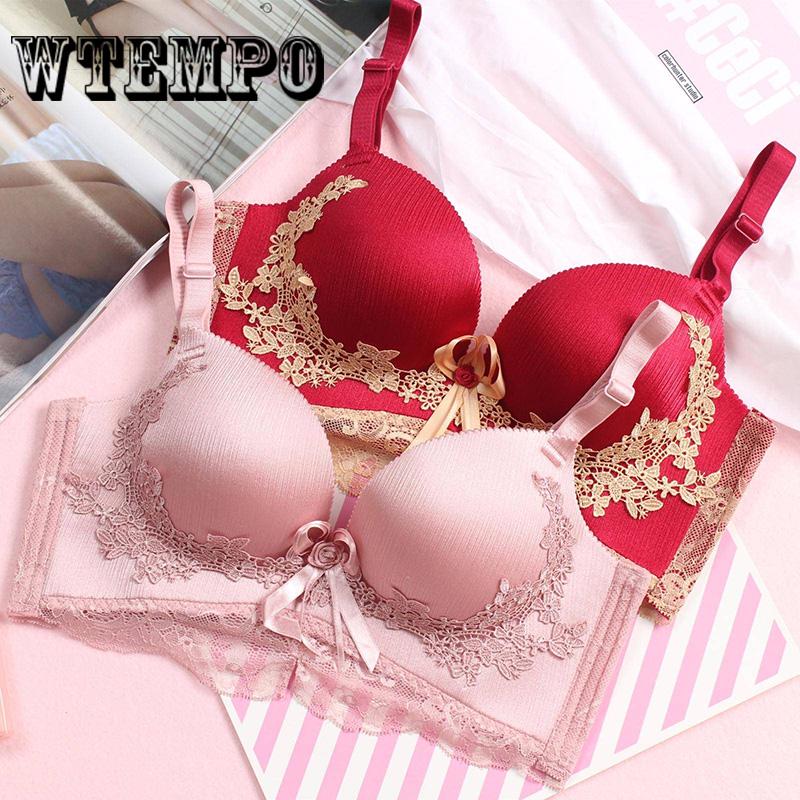 Luxury  Embroidery Court Bra Wireless Gather Adjustment Small Chest Seamless Bra
