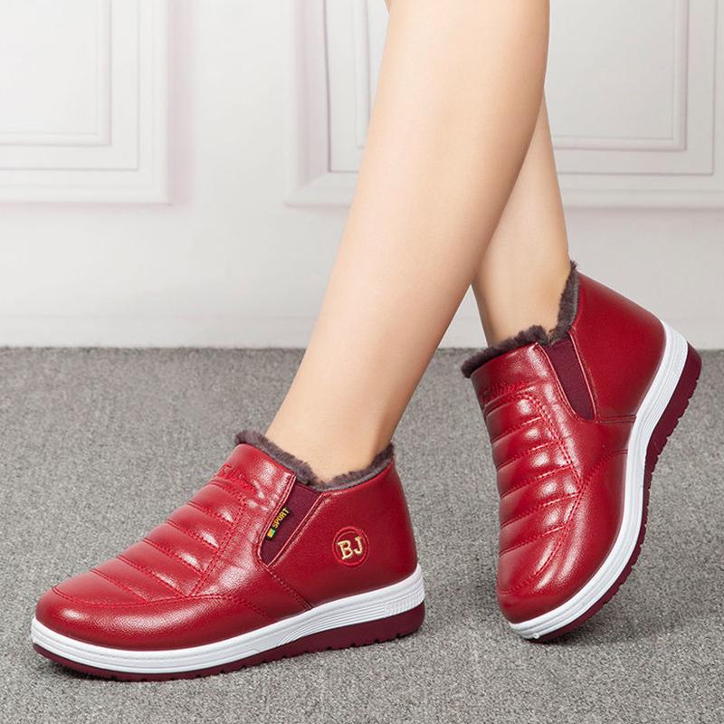 Winter Cotton Shoes Women's Waterproof Plus Velvet Mother Shoes Flat Non-slip Warm Middle-aged and Elderly Short Boots