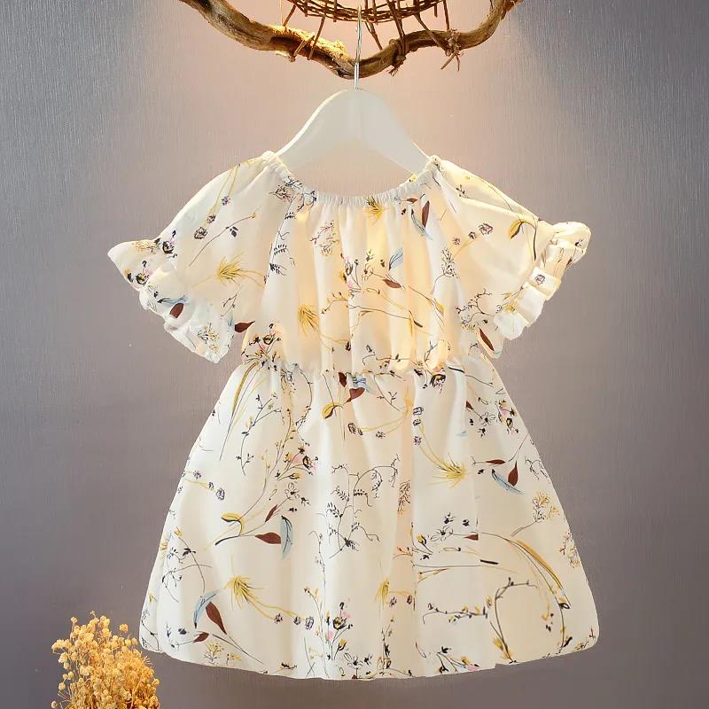 Girls Printed Sweet Chiffon Dress Waist 1-7 Years Old Lady Princess Skirt Loose A-line Skirt Fabric Light and Breathable