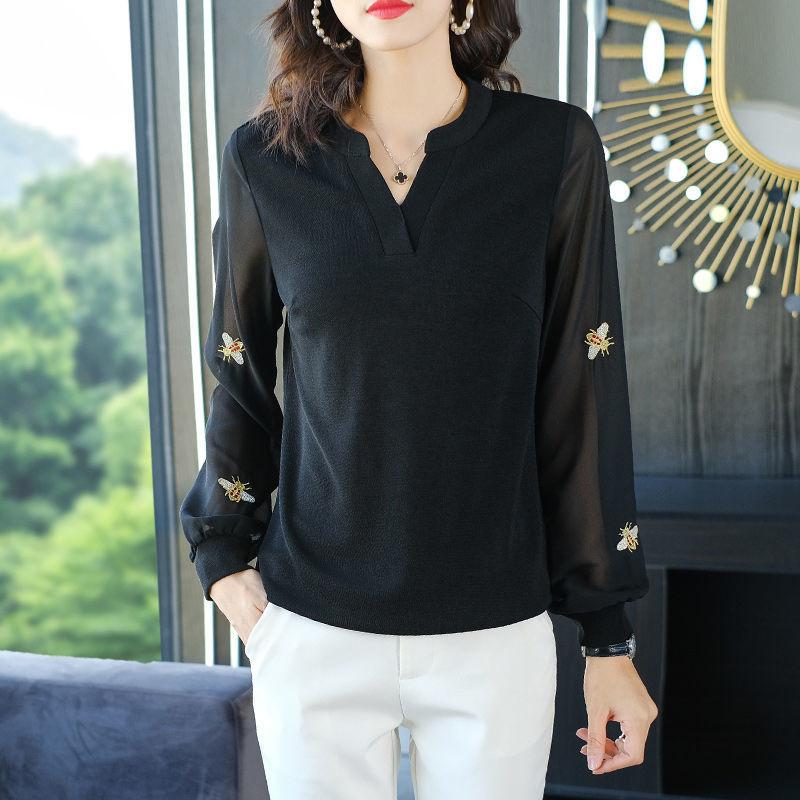 Large Size Chiffon Shirt Women's Spring and Summer Embroidered Loose Blouses