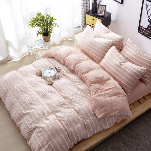 Simple Washed Cotton Four-piece Set Single Double Dormitory Bed Sheet Quilt Cover Bedding 1.8m