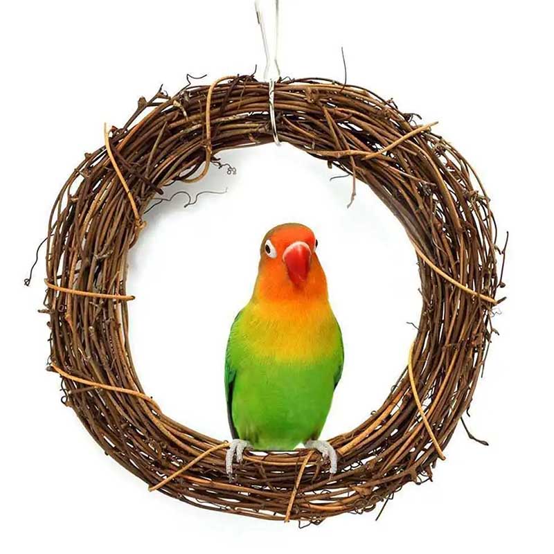 Parrot Natural Rattan Ring Toy Swing Ring Biting Toy Stand Birdcage Accessories