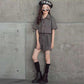 Girls Personality Suit Fashion Trend Heavy Tooling Short-sleeved Two-piece Suit Western Style Parent-child Summer