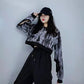 Women's Sweater Spring and Summer Korean Version Loose Harajuku Style Tie-dye Ripped Sweater Short Thin Long-sleeved Top