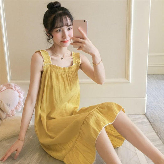 Cute Girls Women's Summer Dress Sleeveless Knee-length Daily Wear Nightdress Pajamas