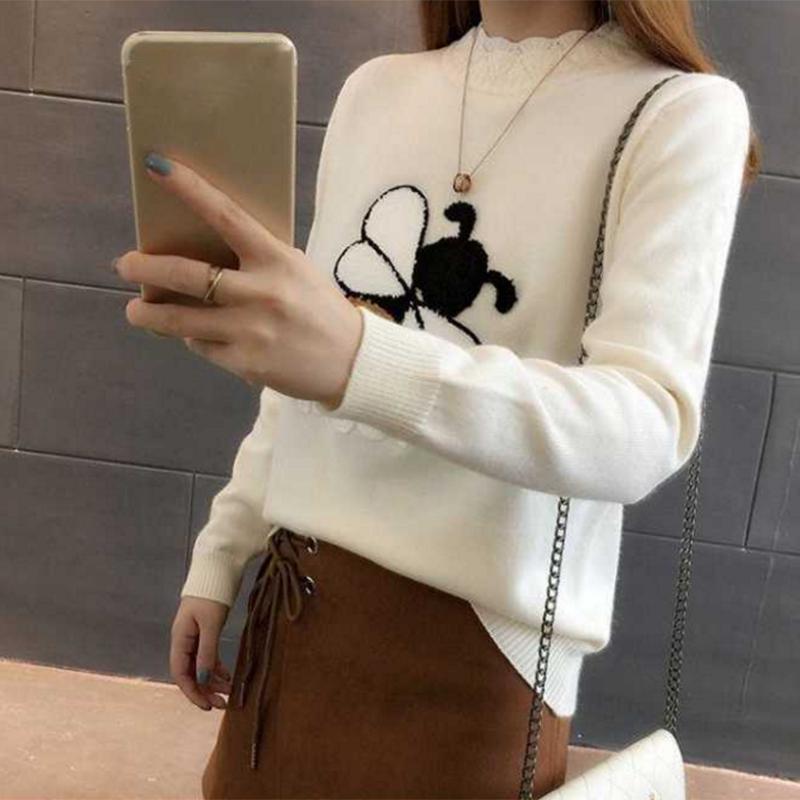 Pofulove Korean Wild Loose Long Sleeve Sweater Winter Half-high Collar Thick Sweater Women