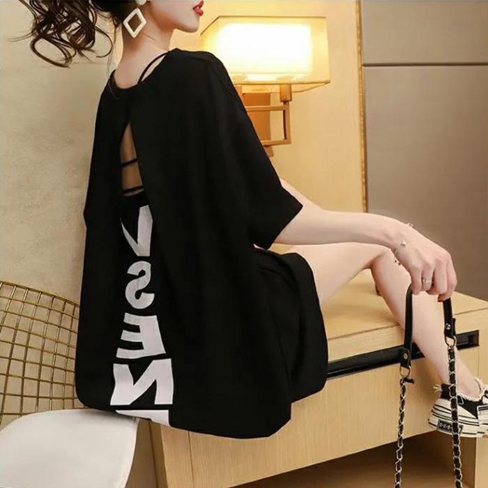 Summer Ladies' Long Skirts Women Dress Girl Loose O-Neck Casual Loose T-shirt Dress
