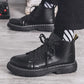 Men's Black Martin Boots Mid-British Thick-soled Men's Boots Korean Style Trendy All-match High-top Leather Shoes