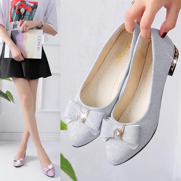 Spring and Summer Pointed Toe Low-heeled Professional Bow Flat Shoes Shallow Mouth Work Casual Shoes