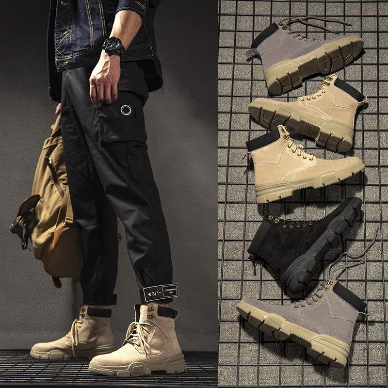 Men's Martin Boots Men Leather Shoes British Style High-top Shoes Men Desert Boots Casual Shoes