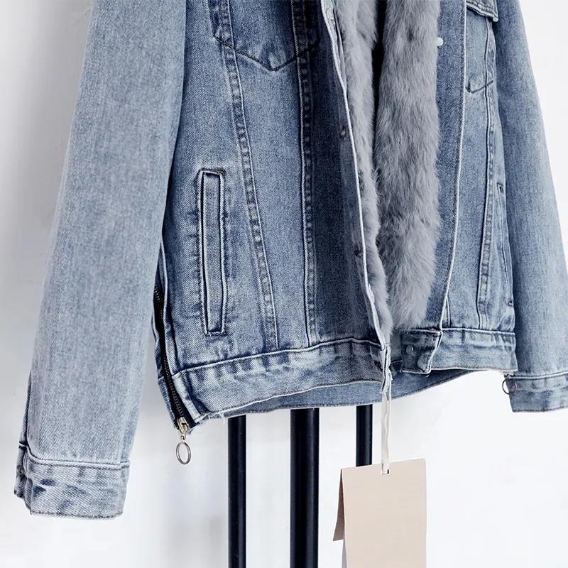 Large Fur Collar Denim Jacket Women's Short Style Plus Velvet Warmth Loose Plus Velvet Thick Cotton-padded Jacket Cotton Casual Winter Jacket