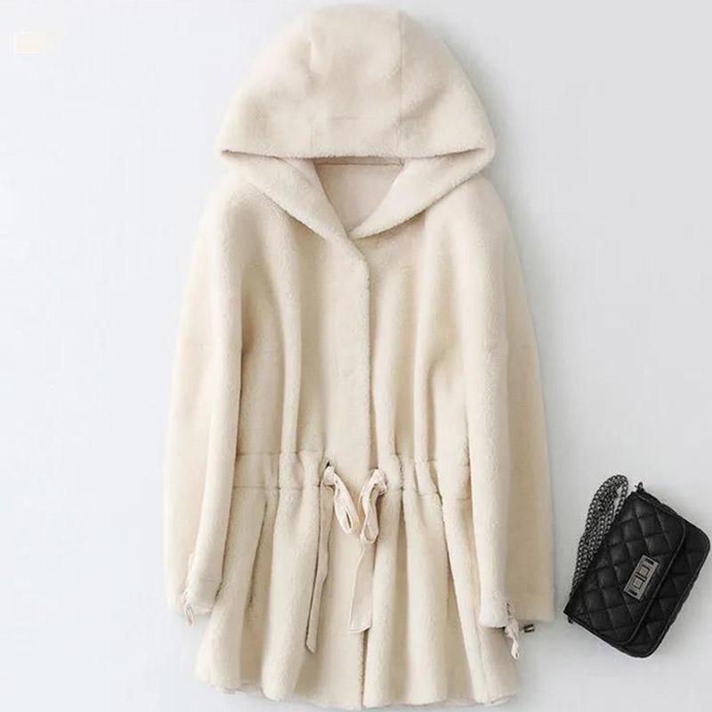 Women's Particle Cashmere Coat Winter Thick Hooded Loose Lamb Wool Coat Mid-length Faux Wool Fur Coat