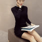 Autumn and Winter Slim Korean Jacket Mid-length Long-sleeved Sweater Bag Hip Knitted Dress