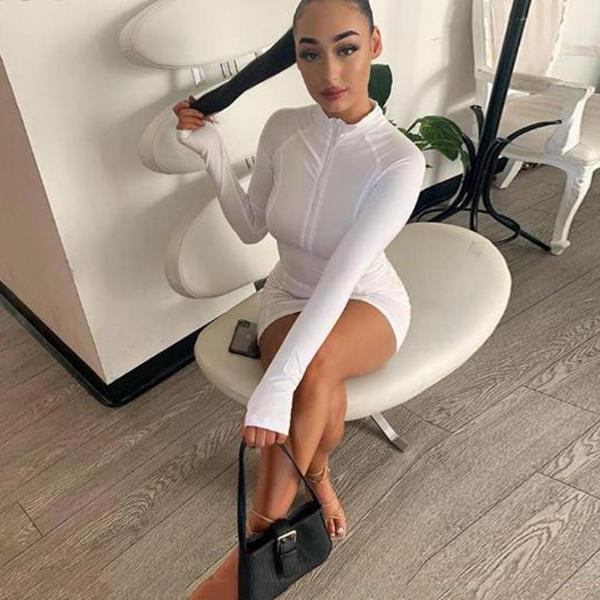 Women's Tight-fitting Stretch Collar Zipper Long-sleeved Dress Daily Wear Office Dating Soprt