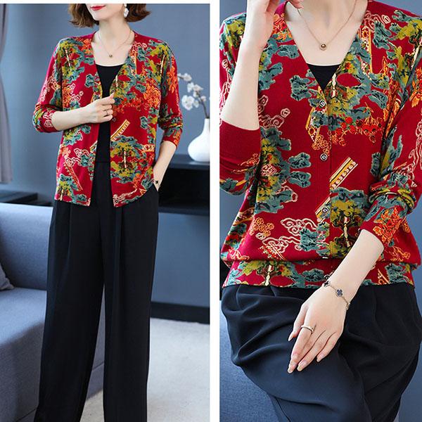 Women's High-end Cardigan Short Woolen Cardigan 3D Flower Print Sweater Coat Plus Size Wool Coat Knitwear