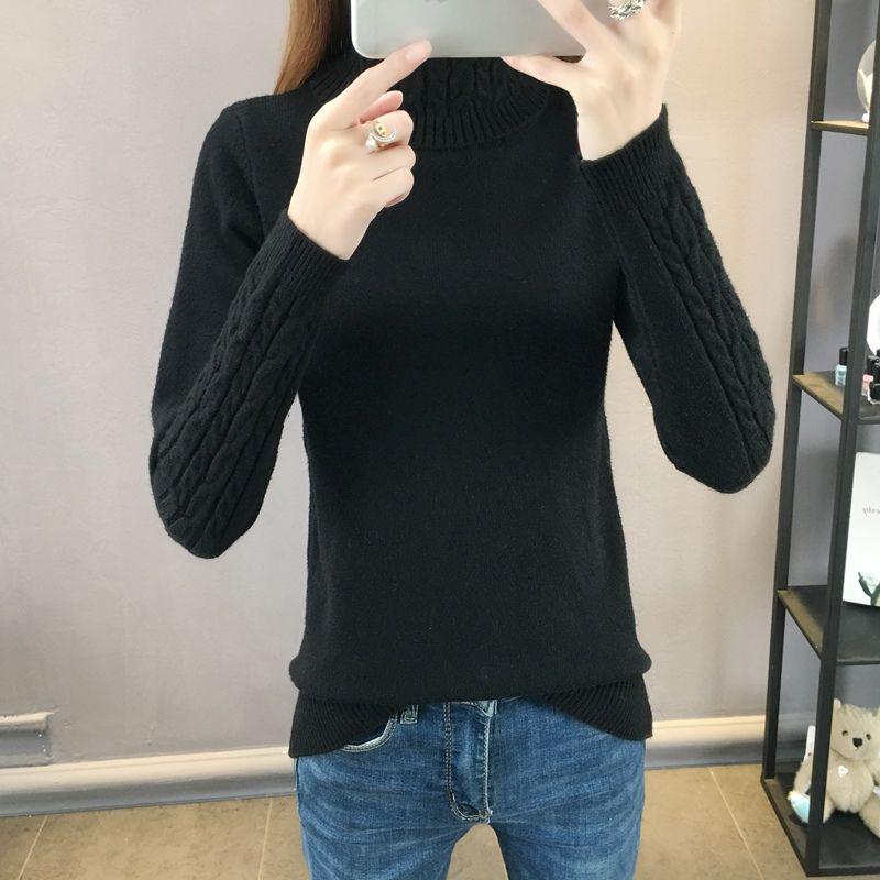 Pofulove Women Turtleneck Pullover Sweater Solid Basic twist Knitted long sleeves Sweater Jumper