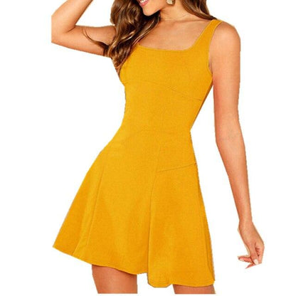 Summer Woman Dresses Sleeveless Straps Square Collar Slim Fit Sexy Mini A Line Dress
