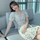 French Chiffon Dress Waist Is Thin Sweet Floral Skirt Lady Mid-length Floral Dress A-line Dress Slim Fabric Light and Breathable