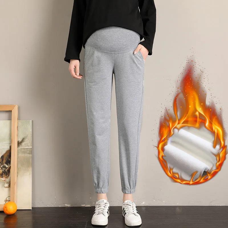 Pregnant Women Wear Trousers Outside In Winter, Plush and Thickened Sports Leggings, Warm Foot Guard Pants, Autumn and Winter Cotton Pants