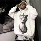 Autumn and Winter Sweater Women Dark Personality Hairless Cat Print