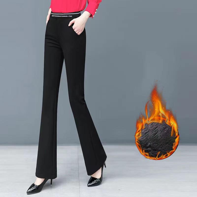 Pants Women's Autumn and Winter Leggings Plus Velvet Thickening Black Micro Trousers Slimming Casual Flared Pants Outer Wear Trousers