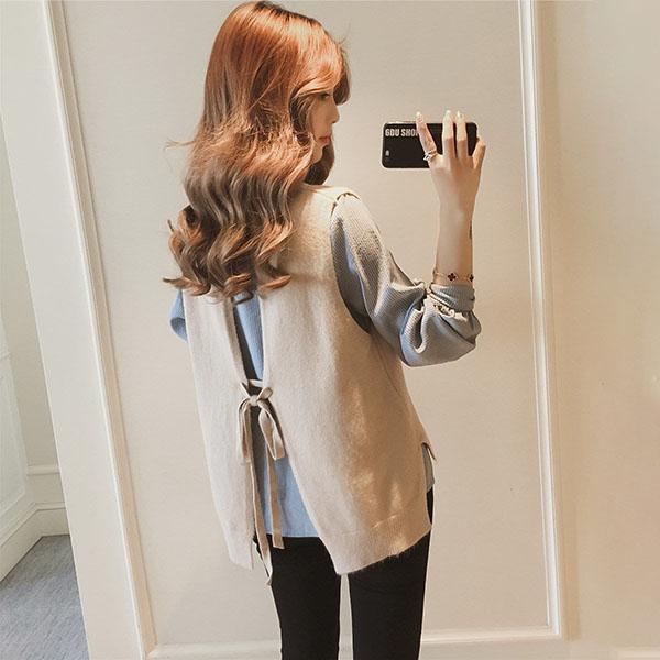 Spring and Autumn Vest Shirt Two-piece Long-sleeved Turn Down Collar Bottoming Shirt Top Shirt