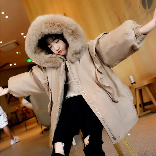 Girls' Padded Clothes Winter Plus Velvet Thickening Western Style Children's Padded Jacket Middle-aged Children's Padded Jackets Mid-length Coat