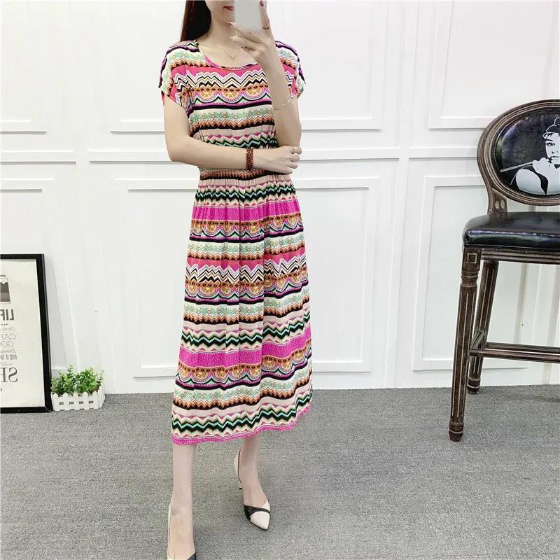 Summer Long Dress Casual Comfort Cotton Dress Plus Size Ethnic Style Short Sleeve Dress