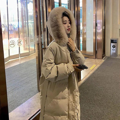 White Duck Down Jacket Women's Mid-length Korean Style Loose and Thick Long Over-the-knee Waist Coat