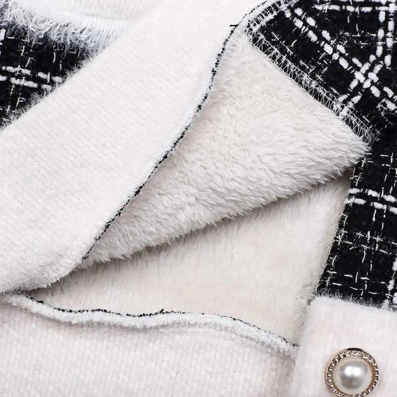 Spring and Autumn Temperament Coat Women's Small Fragrance Tweed Plaid Casual Loose Long-sleeved Round Neck Top Mid-length Coat