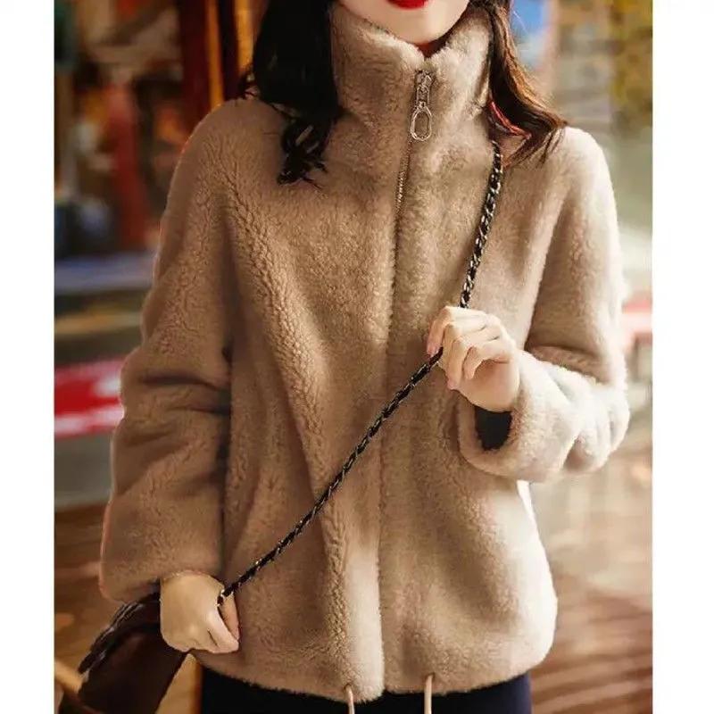 Spring Thick Coat Women's Double-sided Coral Fleece Warm Turtleneck Sweater Female Cardigan Zipper Fleece Jacket