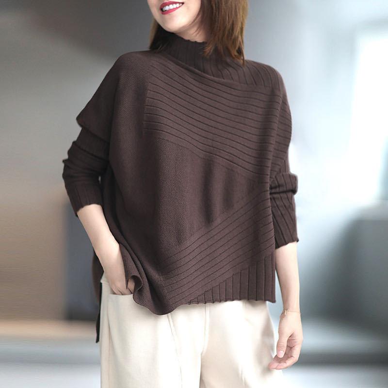 Spring and Autumn Half High Neck Knitted Sweater Loose Wild Pullover Pure Color Simple Female Sweater