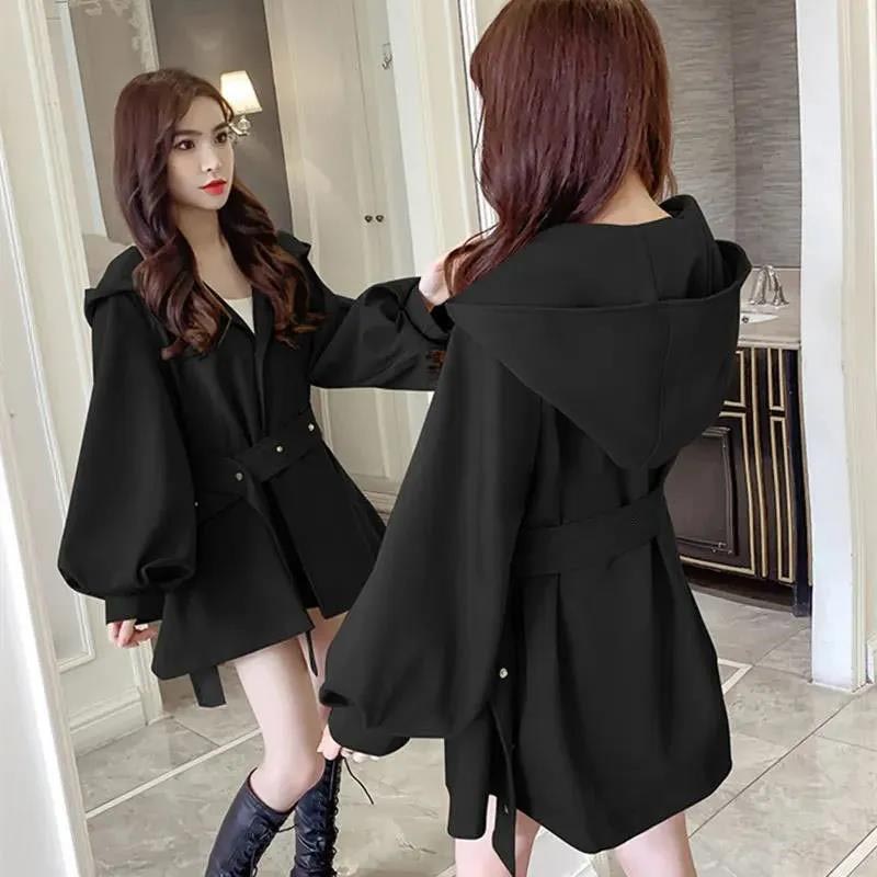 Short Windbreaker Women's Spring and Autumn Loose Hooded Lantern Sleeve Large Size Raincoat Jacket