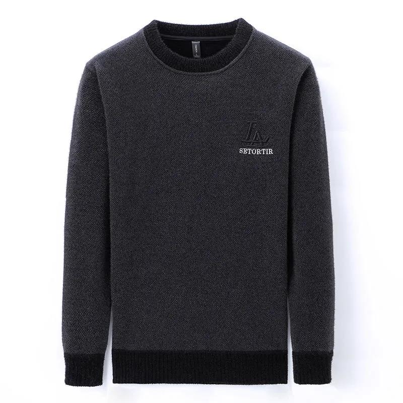 Sweater Men's Round Neck Plus Velvet Loose Top Winter Fashion Knitted Bottoming Shirt Boutique Warm Top Men