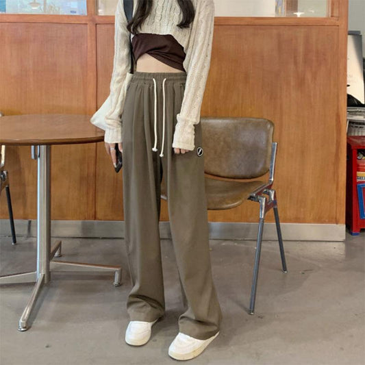 Drawstring Sports Pants Women's Spring and Summer High Waist Straight Loose Drape Pants Casual Lazy Wind Wide Leg Pants